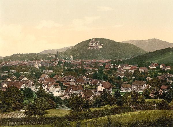 Historische Ansicht von Wernigerode mit Schloss und Harzvorland
